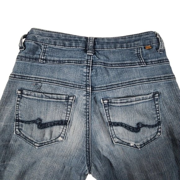 Almost Famous Jeans Women Size 3 Blue Cotton Denim Button Fly 25x30 Distressed - Picture 6 of 12